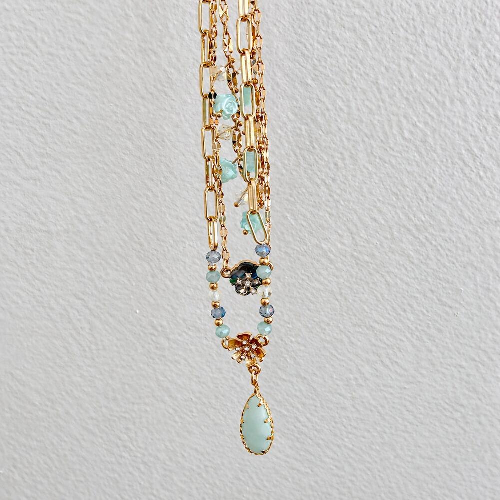 lonna & lilly Multi-Stone Flower Frontal Necklace Gold Mint NWT